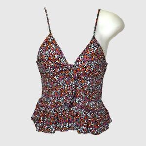 2/$15💥 Patrons of Peace Floral Women's Smocked Cropped Tank Top Sz S Bin G